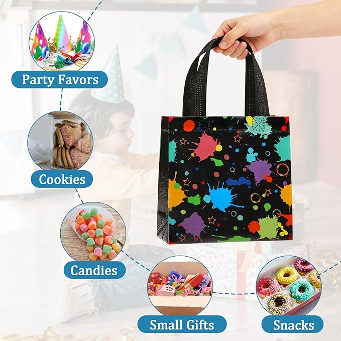 Retainbre 40 Pcs Glow in the Dark Gift Bags with Handles Party Favor Bags for Kids Birthday Non Woven Neon Goodie Bags Bulk for Candy Treat Goody Adults Parties Decoration