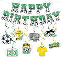 Zwiebeco Black Green White Football Happy Birthday Banner Bunting Hanging Paper Swirls Garland Party Decorations for Boys Girls Kids Adults Soccer Sports Themed Bday Decor Accessories Supplies