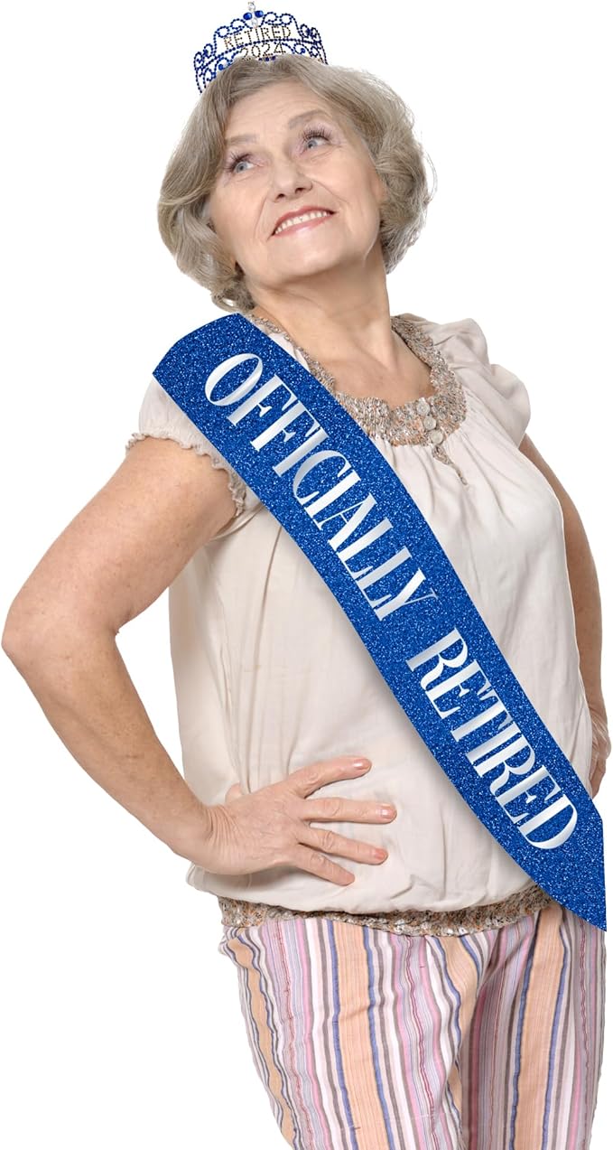 2025 Retirement Tiara & Sash - Officially Retired Sash & Crown for Parties, Events, Gifts, Favors, and Decorations (2025 Blue)