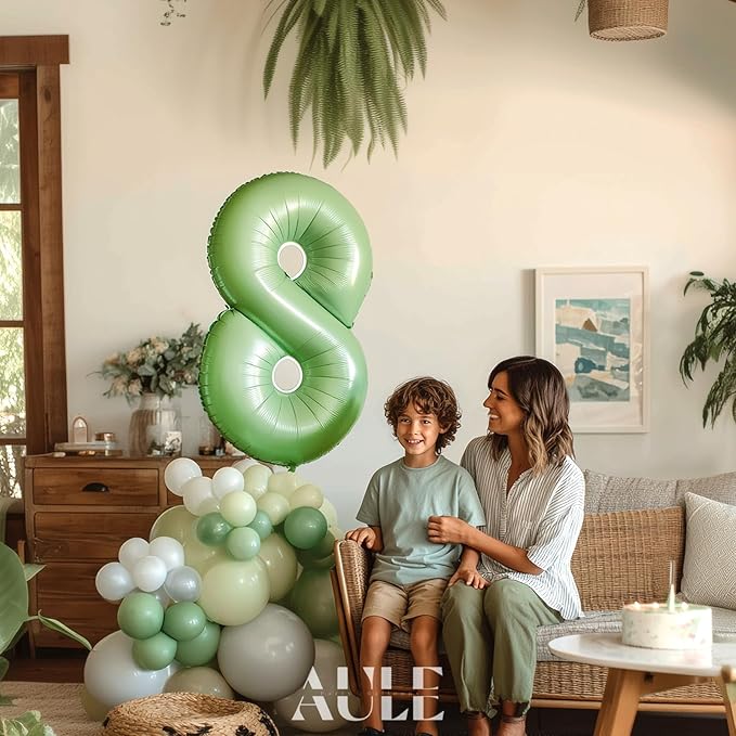 AULE 40 Inch Large 8 Balloon Numbers Sage Green, Big Foil Number Balloons, Giant Helium Happy Birthday Party Decorations for Man and Women, Huge Mylar Anniversary Party Supplies