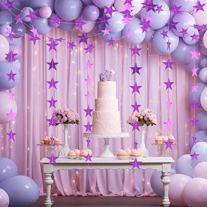 Spakon 65 Feet Glitter Star Paper Garland Banner Hanging Decoration Star Streamers Double Side 2026 Graduation Decorations for Wedding Birthday Festival New Year Party Decoration (Purple)