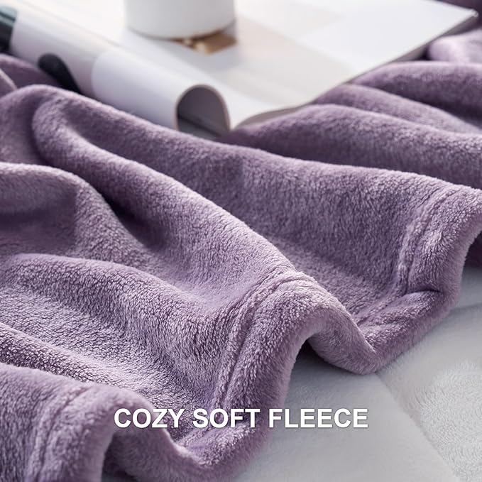 Hansleep Fleece Fog Purple Full Blanket, Super Soft Flannel Fuzzy Plush Cozy Blanket for All Seasons, Fog Purple, Full 84x90 Inches
