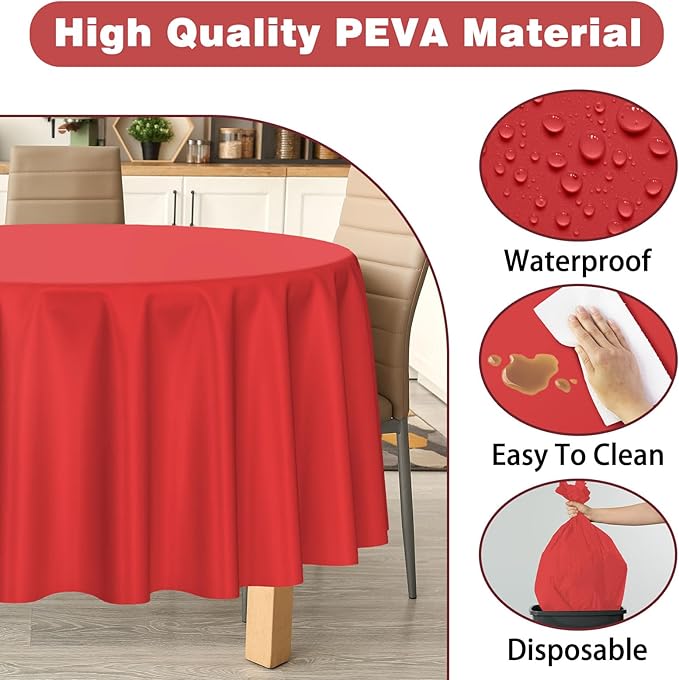 Kopokita 2 Pack Red Round Disposable Plastic Tablecloths 84 inch Party Table Covers