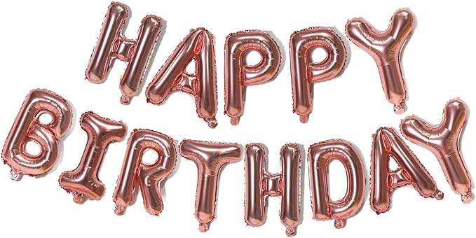 KALOR Rose Gold Happy Birthday Balloons Banner, 16 Inch Mylar Foil Letters Balloon Sign for Birthday Party Decorations Photo Booth Backdrop