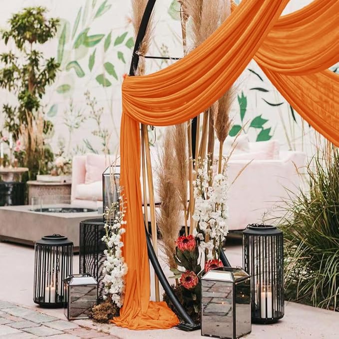Wedding Arch Draping Fabric 30'' x 18FT Sheer Chiffon Arch Drape Backdrop 2 Panel Orange Drapes for Easter Bridal Shower Baby Shower Photo Booth Church Decor Birthday Party Outdoor Decoration
