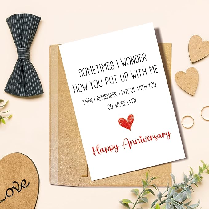 Funny Wedding Anniversary Card for Girlfriend Boyfriend, Humorous Anniversary Card from Husband Wife, Happy Anniversary Cards for Women Men, We Put Up with Each Other
