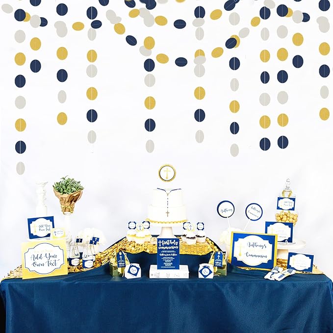 Navy-Blue Ivory-White Gold Party-Decorations Garland - 52Ft Graduation 2025 Hanging Paper Banner Streamers,Farewell Wedding Bachelorette Engagement Men Nautical Birthday Decor Panduola