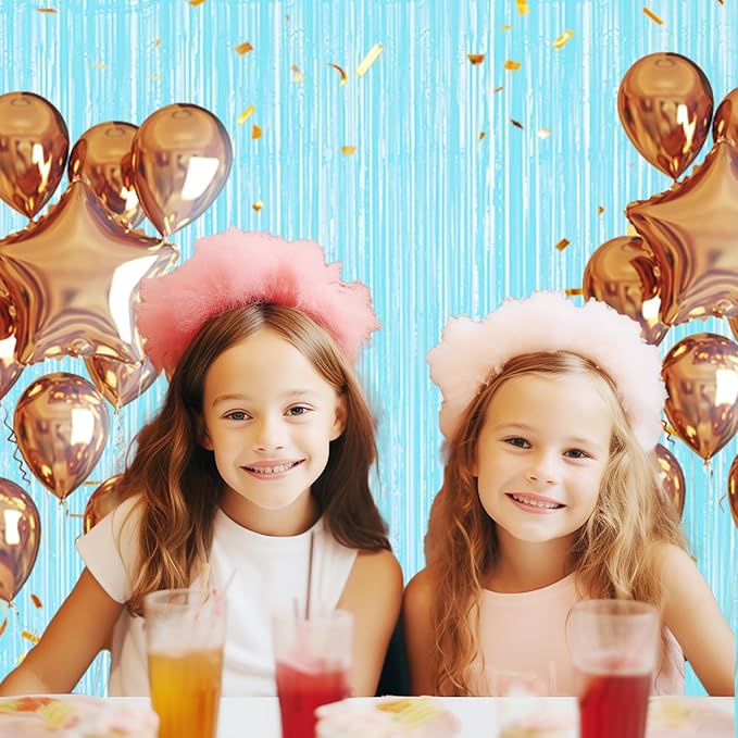 2 Pack Foil Fringe Backdrop - Pastel Light Blue Shiny Tinsel Curtains for Party Decoration/Photo Booth Props - 3.3x6.6 FT Metallic Foil Backdrop for Birthday, Wedding, Graduation, Christmas.