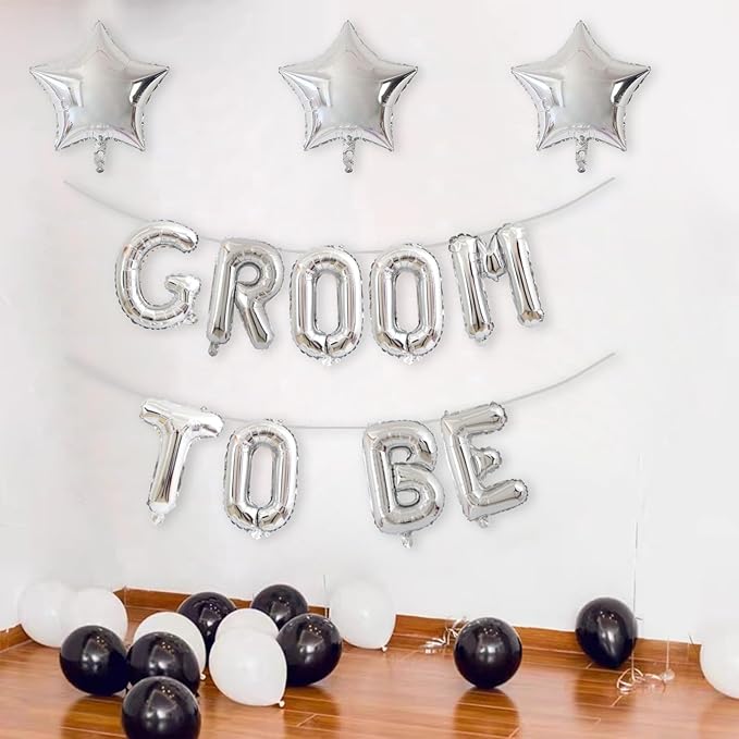 2 Set 18Pcs Silver GROOM TO BE Foil Letter Balloons 16in Party Decorations Supplies