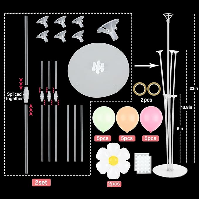 Daisy Party Balloons Stand Kit 2 Sets with 2 White Daisy Flower Foil Balloons Fresh Flower 1st Party Balloon Centerpieces for Tables for Spring Theme Mothers Day Daisies Themed Birthday Decorations