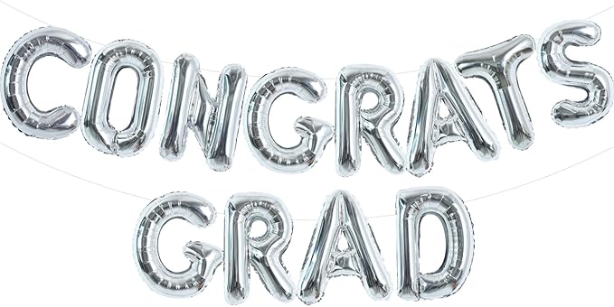 TONIFUL 2026 Congrats Grad Balloons - 16 Inch Silver Congrats Foil Balloons Banner Reusable Material for Graduation Party Graduate Congratulations 2026 Congrats Grad Decorations