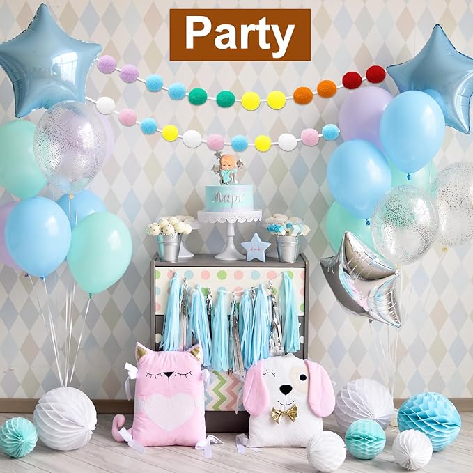 uxcell 2pcs Pom Pom Garland 6.6 Ft 30 Balls Colorful Felt Ball Garland for Wall Christmas Tree Decor Birthday Banner Easter Party Decorations, Red, White