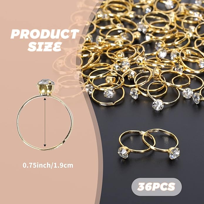 Whaline 36 Packs Diamond Engagement Rings Bridal Shower Rings for Wedding Table Decorations, Party Supply, Favor Accents, Cupcake Toppers