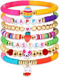 Surfer Heishi Bracelets for Women Stackable Rainbow Vinyl Disc Clay Beaded Stretch Bracelets Elastic Layering Friendship Bracelets Boho Summer Beach Jewelry