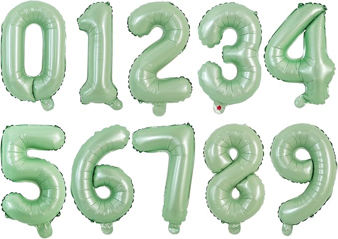 TONIFUL Balloons 16 Inch Sage Green 0-9 Number Mylar Foil Balloons 10 Pcs Custom digitalal Balloons for 2026 New Year Eve Birthday Party Engagement Graduations Anniversary Baby Shower