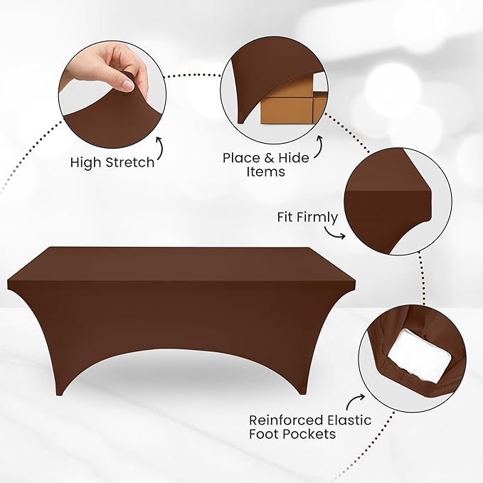 Utopia Kitchen Spandex Tablecloth 1 Pack [6FT, Light Coffee] Tight, Fitted, Washable and Wrinkle Resistant Stretch Rectangular Patio Table Cover for Event, Wedding, Banquet & Parties[72Lx30Wx30H Inch]