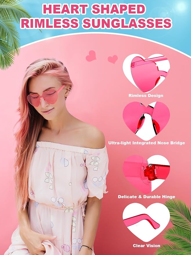 12 Pairs Heart Shaped Sunglasses for Women Colorful Glasses Fun Trendy Transparent Heart Sunglasses Party Favor