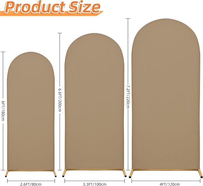 Arch Covers,Arch Backdrop Stand Fitted Cover for Wedding Birthday Party Ceremony Banquet Decoration(7.2FT&6.6FT&6FT,Khaki,Cover Only)