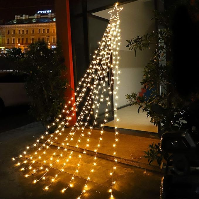 PUHONG Christmas Decoration Star Lights Outdoor,320 LED 16.4Ft Christmas String Lights[8 Modes& Waterproof] for Halloween Xmas New Year Holiday Birthday(Iron) (Warm White)