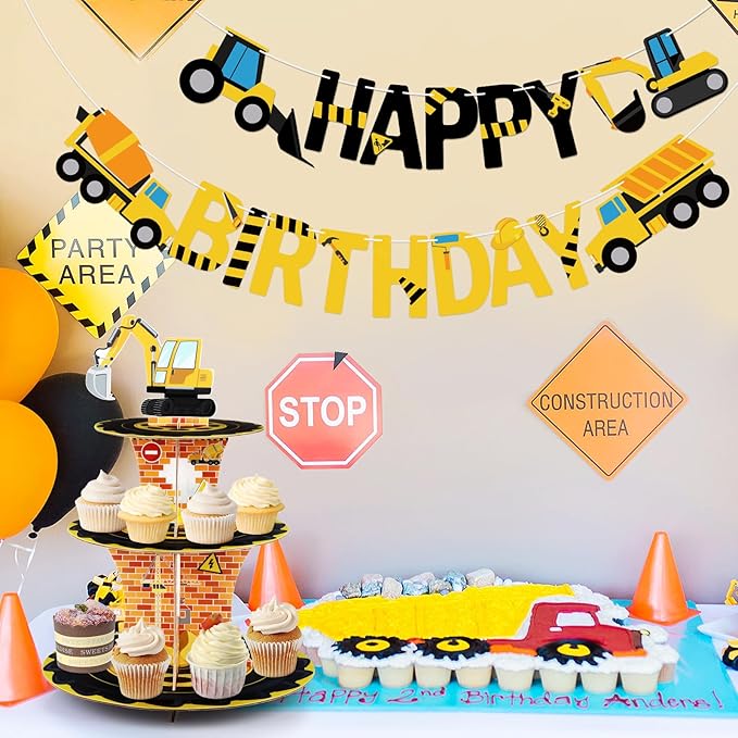 Happy Birthday Banner Construction Party Decorations Construction Birthday Party Supplies for Boys 1st 2nd 3rd Construction Birthday Banner Garland Excavator Dump Truck Tractor Sign