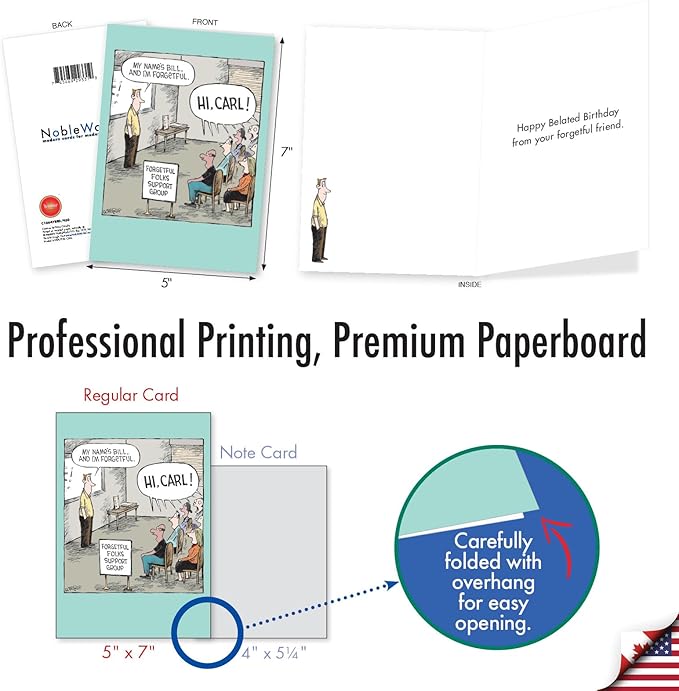 NobleWorks Funny Belated Birthday Paper Card with 5 x 7 Inch Envelope (1 Card) Forgetful C10647BEG