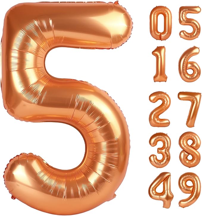 Orange 5 Balloon, Number Balloon 40 Inch, Orange Party Supplies, 5th Birthday Balloon Decorations, 5 Number Balloons, Number 5 Balloon