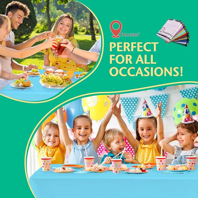 Disposable Light Blue Plastic Tablecloth 54x108 Inch, 10-Count Waterproof Rectangle Table Cover for Events, Catering
