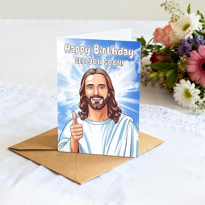 Funny Birthday Card for Men Women - Hilarious "See You Soon" Dark Humor Joke, Heavy Duty 400GSM Cardstock - Rude Gag Gift for Best Friend, Husband, Dad, Coworker - 5x7 Blank Inside Note Card with Kraft Envelope