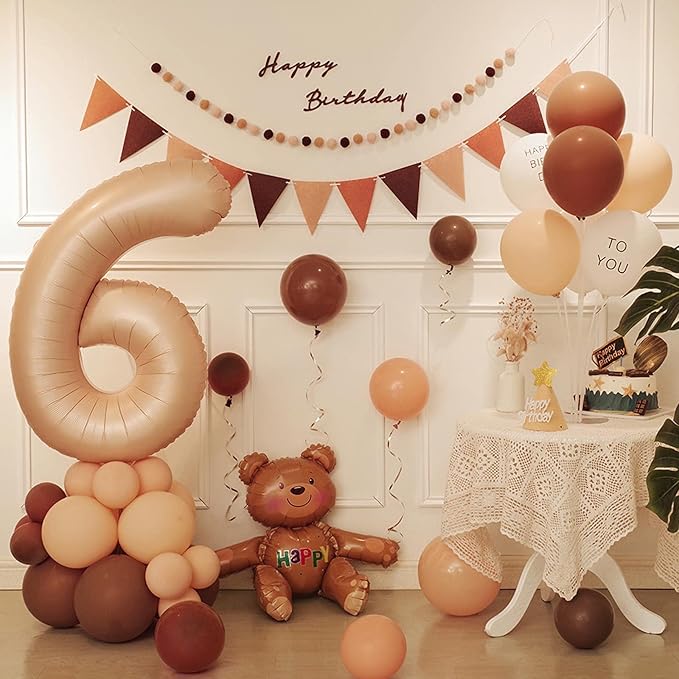 Number 6 Balloon, 6 Balloon, Number Balloons 40 Inch, Beige Large Big Foil Number Balloons for Birthday Party Graduation Wedding Anniversary Baby Shower Bachelorette Decoration Supplies