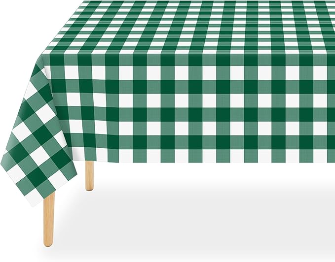 QIKSION Green Gingham Tablecloth Disposable 3 Pack, 54 x 108 Inch Green and White Checkered Table Cloth for Camping, Birthday, Masters Golf Party Supplies, Rectangle, Plastic Table Cover