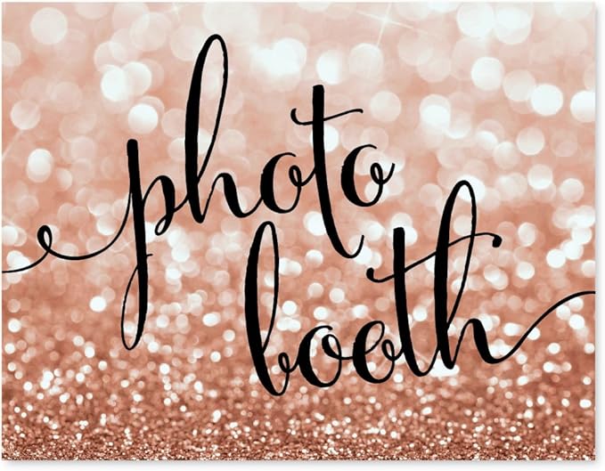 Andaz Press Wedding Party Signs, Glitzy Rose Gold Glitter, 8.5x11-inch, Photo Booth Sign, 1-Pack, Bokeh Colored Party Supplies