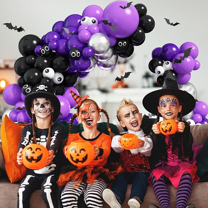 Purple Black Silver Balloon Arch, Metallic Silver Dark Purple Black Balloons Purple Black Party Balloon Garland Kit Black Purple Helium Balloon Kit for Graduation Birthday Halloween Party Decor