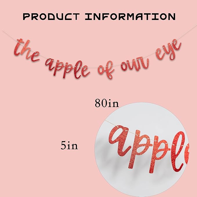 Red Glitter The Apple of Our Eye Banner - Fruit Theme Baby Shower Decorations, 1st Birthday Party Supplies, Apple of Our Eye Sign Photo Props for Gender Reveal, Baby Announcement Party