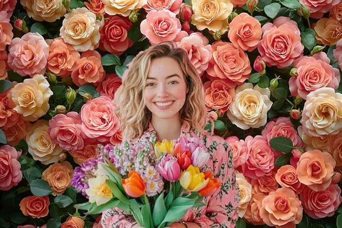 CYLYH 7X5FT Floral Backdrop Pink Rose Green Leaves Wall Background Girls Princess Birthday Baby Shower Wedding Cake Table Decoration Banner D904