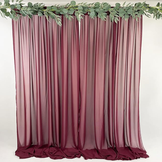 Sheer Chiffon Backdrop Curtains 10ft x 10ft(5ft x 2Panels)， Chiffon Fabric Drapes for Wedding, Long Sheer Curtain for Living Room, Arch Party Stage Decoration(Burgundy, 120 x 120 Inch)