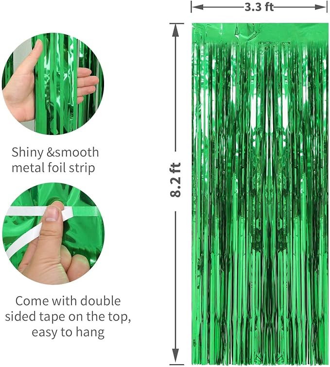 6 Pack Green Foil Fringe Curtains Streamers Party Decorations 3.3 x 8.2 ft, Tinsel Curtain Fringe Backdrop for Parties, Door Fringe Birthday Streamers, Photo Booth Backdrops, Party Decor