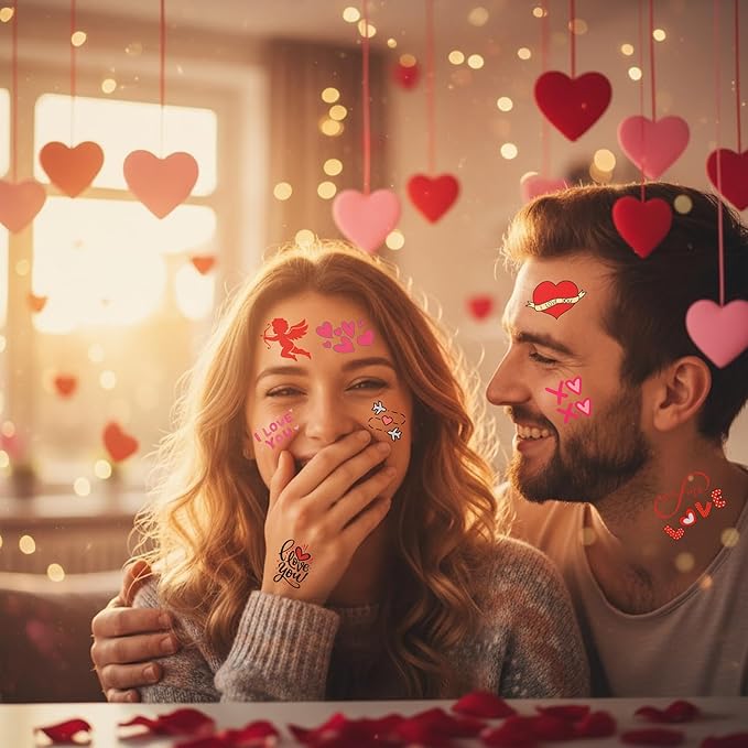 Valentine Temporary Tattoos Valentine Decorations Party Favors Love Kiss Heart Rose Lips Rose Party Supplies Accessories Gift Idea For Couple Stickers Décor Kids Boy Girls Teens Adult
