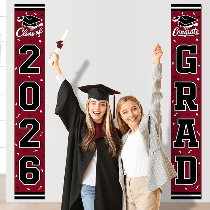 2026 Graduation Decorations,Congrats Grad Banner Backdrop for Class of 2026 Decorations- Maroon Graduation Party Decorations