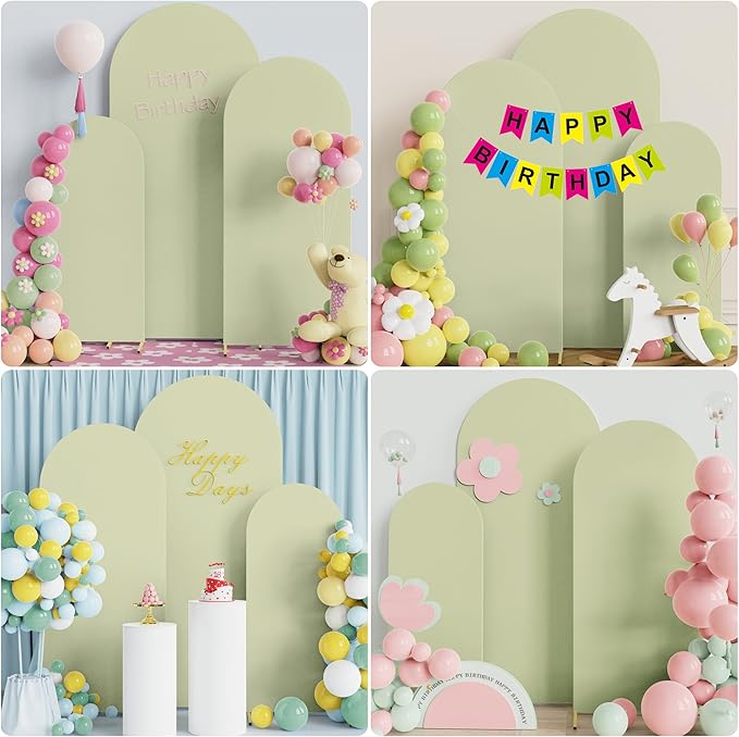 Wokceer Set of 3 Wedding Arch Cover Spandex Fitted Wedding Arch Stand Covers Round Top Chiara Arch Backdrop Stands Cover for Birthday Party Ceremony Banquet Decoration 4ft,5ft,6ft Sage Green