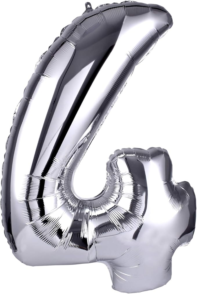40 Inch Large Foil Helium Number Balloon Birthday Wedding Party 0-9 (Silver, 4)