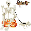 WODMAZ 5.4Ft Posable Halloween Skeleton, Full Body Life Size Skeleton with Dog Skeleton for Halloween Spooky Party Props Decor