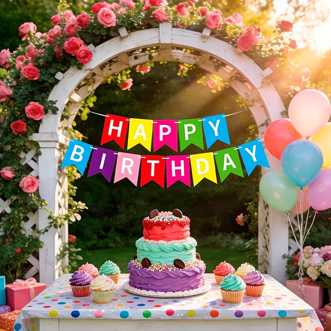 MEETINGU Rainbow Happy Birthday Banner, Colour Rainbow Birthday Party Decorations Color Birthday Sign Colour Happy Birthday Decorations Birthday Party Supplies for Boys Girls Kids Baby Adults (Multicolour)