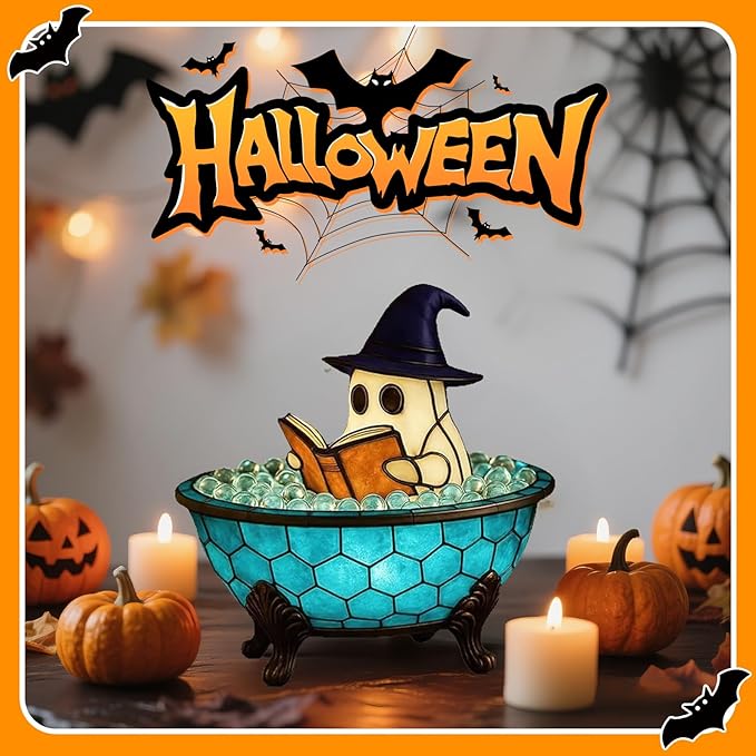 Halloween Ghost Bubble Bath Lamp, Cute Bathtub Ghost Night Lights for Halloween Decor, Reading Books Nightlight, Halloween Decorations for Indoor Readers & Book Lover Desk Home Party
