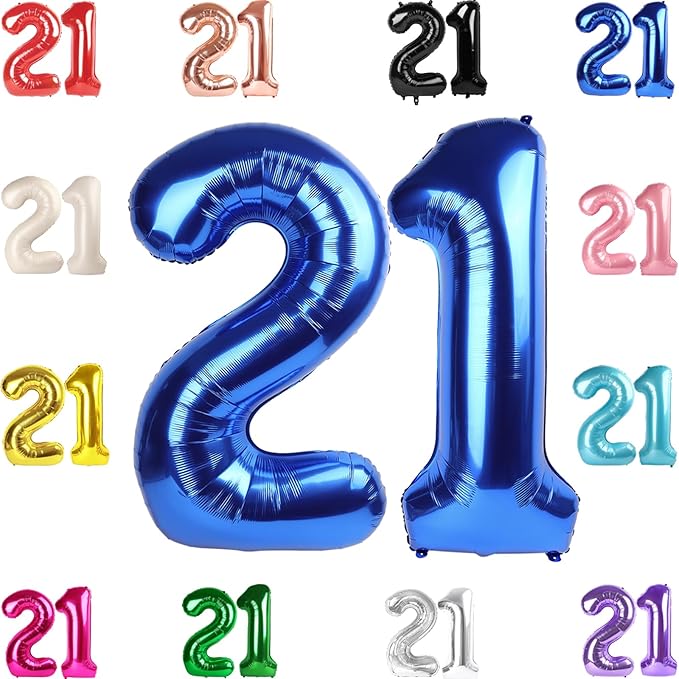 21 Balloon Number, Metallic Blue Number 21st Birthday Balloons 40 Inch, 21 or 12 Years Old Metallic Blue Birthday Decorations for Men Women Him Her, 21st Anniversary Decorations