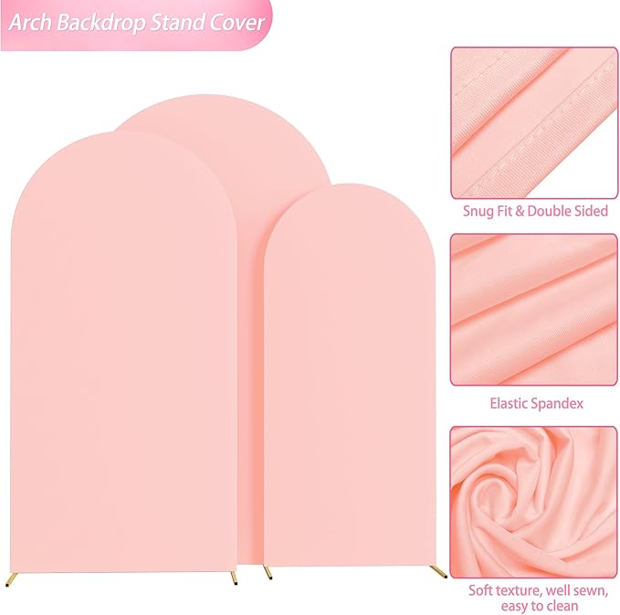 Wokceer Wedding Arch Backdrop Cover 7.2FT, 6.6FT, 6FT Set of 3 Spandex Fitted Blushing Pink Arch Covers for Round Top Chiara Arch Backdrop Stands Cover for Birthday Party Ceremony Decor