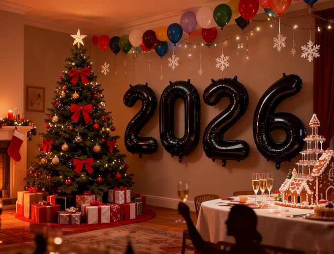 Black 2026 Number Balloons, 26 Balloon Number 40 Inch for Men & Women, Foil Balloon for 2 20 26 22 Birthday, 2026 New Year Eve Party Supplies, Graduation Decorations