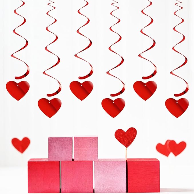 Red Heart Swirls Party-Decorations - 18Pcs Romantic Special Night Galentines Hanging Streamers Garland,Valentines Girl Wedding Anniversary Baby Bridal Shower Birthday Decor Supplies Hugtmr