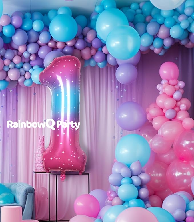 1 Number Balloon 40 Inch for Boy or Girl Big Starry 0-9 Foil Mylar Large Balloon Number 1 Happy 1st Birthday Party Anniversary Decorations Supplies