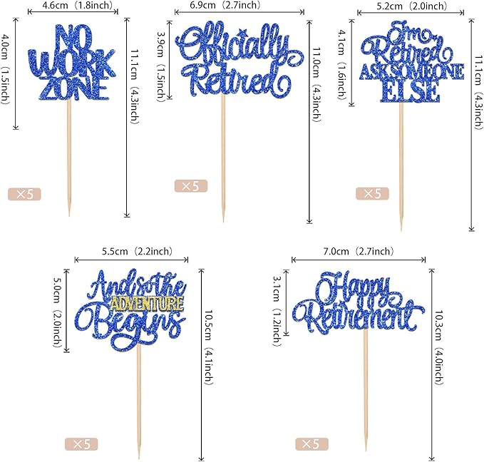30 PCS Happy Retirement Cupcake Toppers Officially Retired Cake Toppers No Work Zone Adventure Begins Cupcake Picks for Retirement Theme Farewell Birthday Party Decorations Supplies Dark Blue