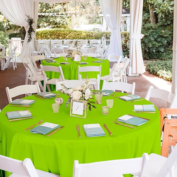 Mulbozy 2 Pcs Lime Green Round Tablecloth, 84 inches Disposable Plastic Lime Green Circle Table Covers for Baby Shower Wedding Bridal Shower Birthday Party Decorations